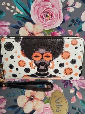 Graphic Afrocentric Wristlet Wallet - White & Orange